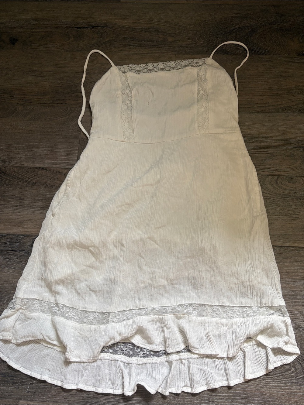 Garage Cream Lace-Trim Slip Dress with Ruffle Hem